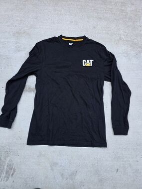 Caterpillar Black Long Sleeve Logo Tee with Yellow Accent